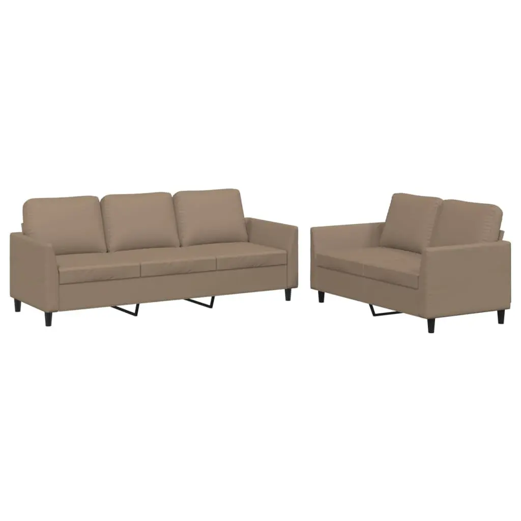 2 Piece Sofa Set Brown Faux Leather Upholstery Plywood and Metal Frame