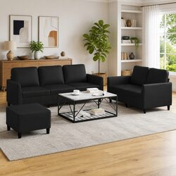 Elegant 3 Piece Sofa Set with Cushions and Footstool