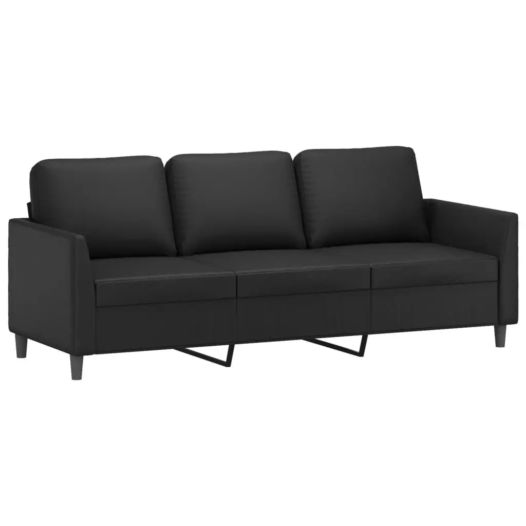 3 Piece Sofa Set Black Faux Leather Compact Living Room