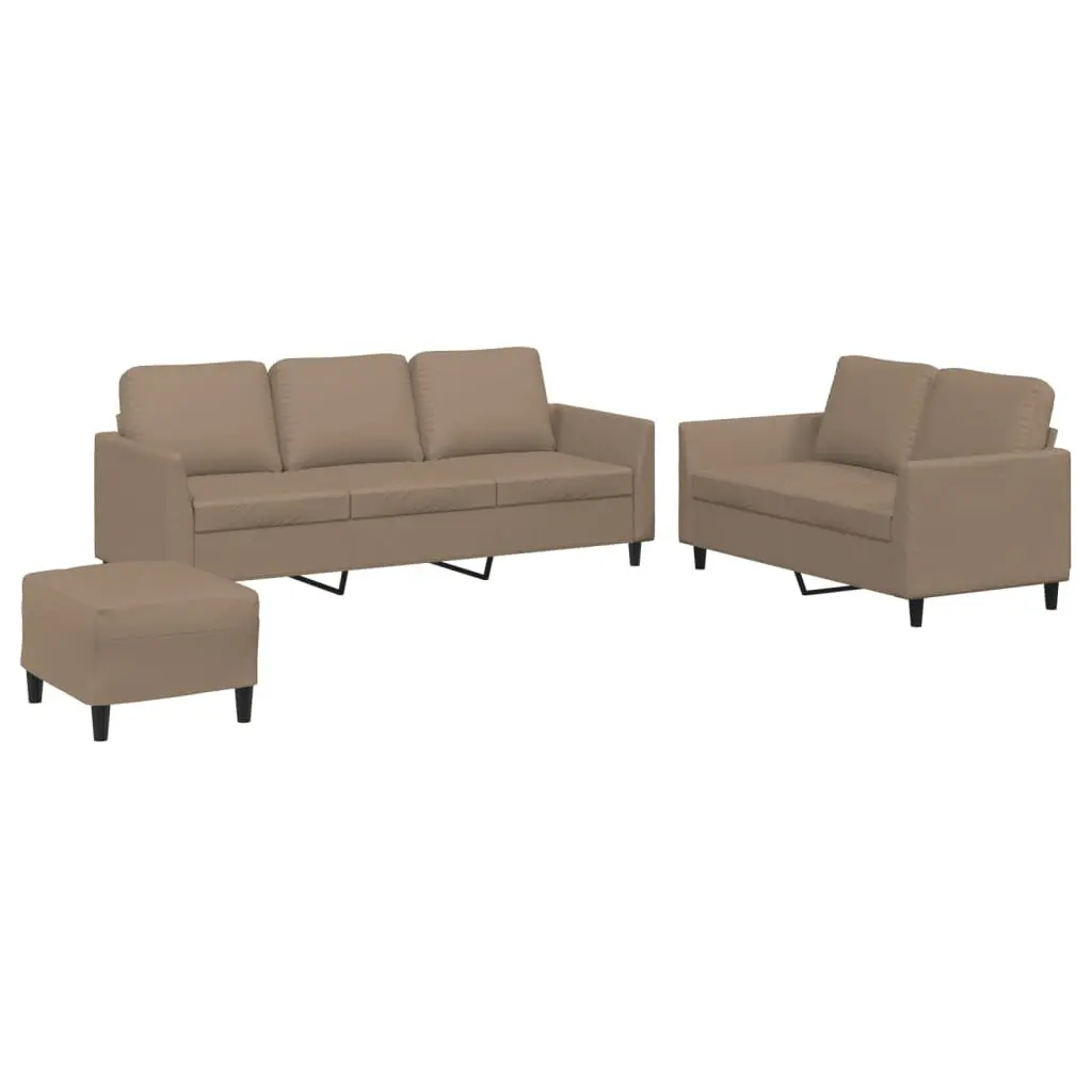 3 Piece Sofa Set Brown Faux Leather Living Room Furniture Couch with Footstool