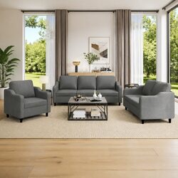Cozy 3 Piece Sofa Set in Grey Fabric for Living Room