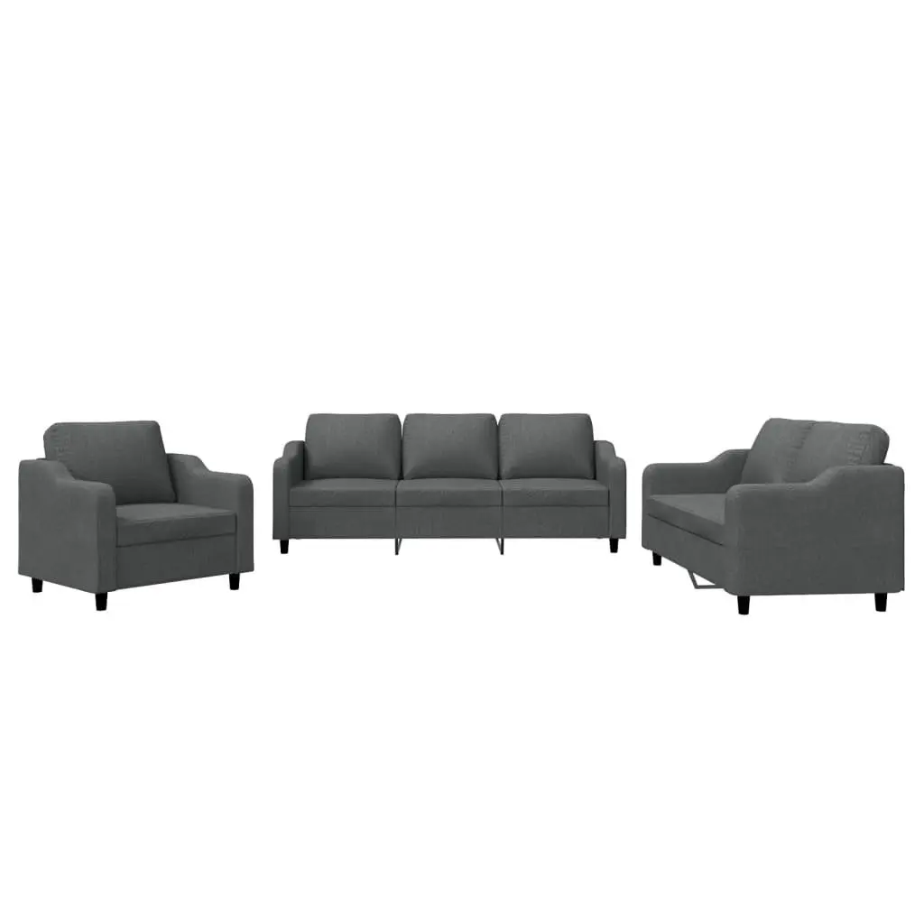 3 Piece Sofa Set Grey Fabric Living Room Furniture