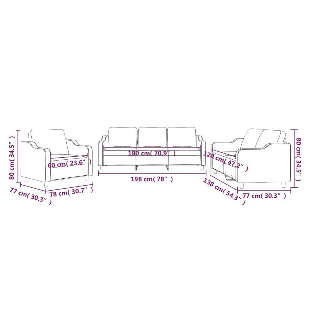 3 Piece Sofa Set Grey Fabric Living Room Furniture