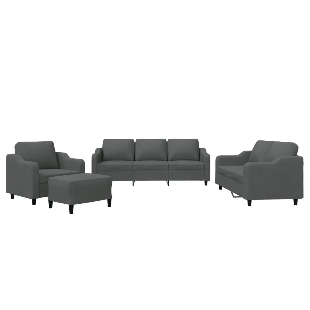 4 Piece Sofa Set Grey Fabric Lounge Couch Armchair Footstool