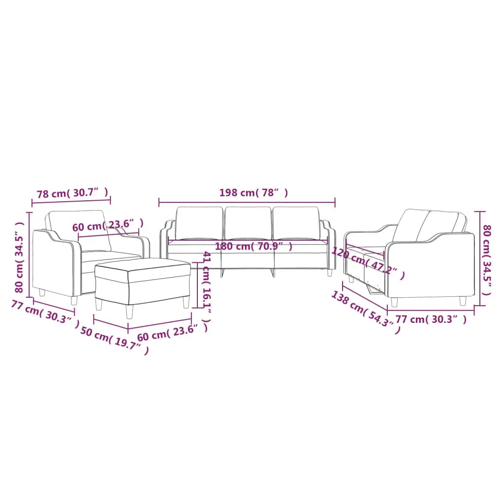 4 Piece Sofa Set Grey Fabric Lounge Couch Armchair Footstool