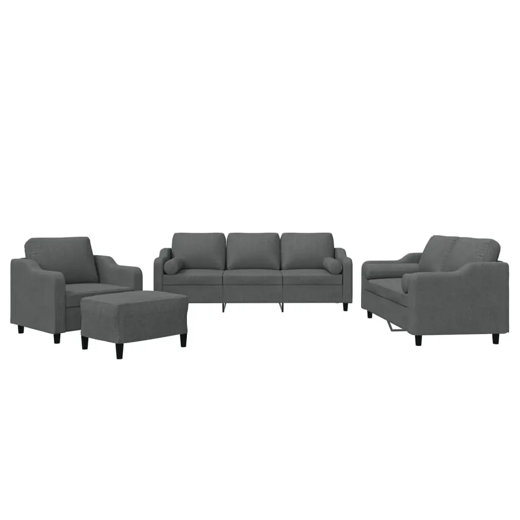 4 Piece Grey Fabric Lounge Set with Footstool and Roll Pillows for Living Room