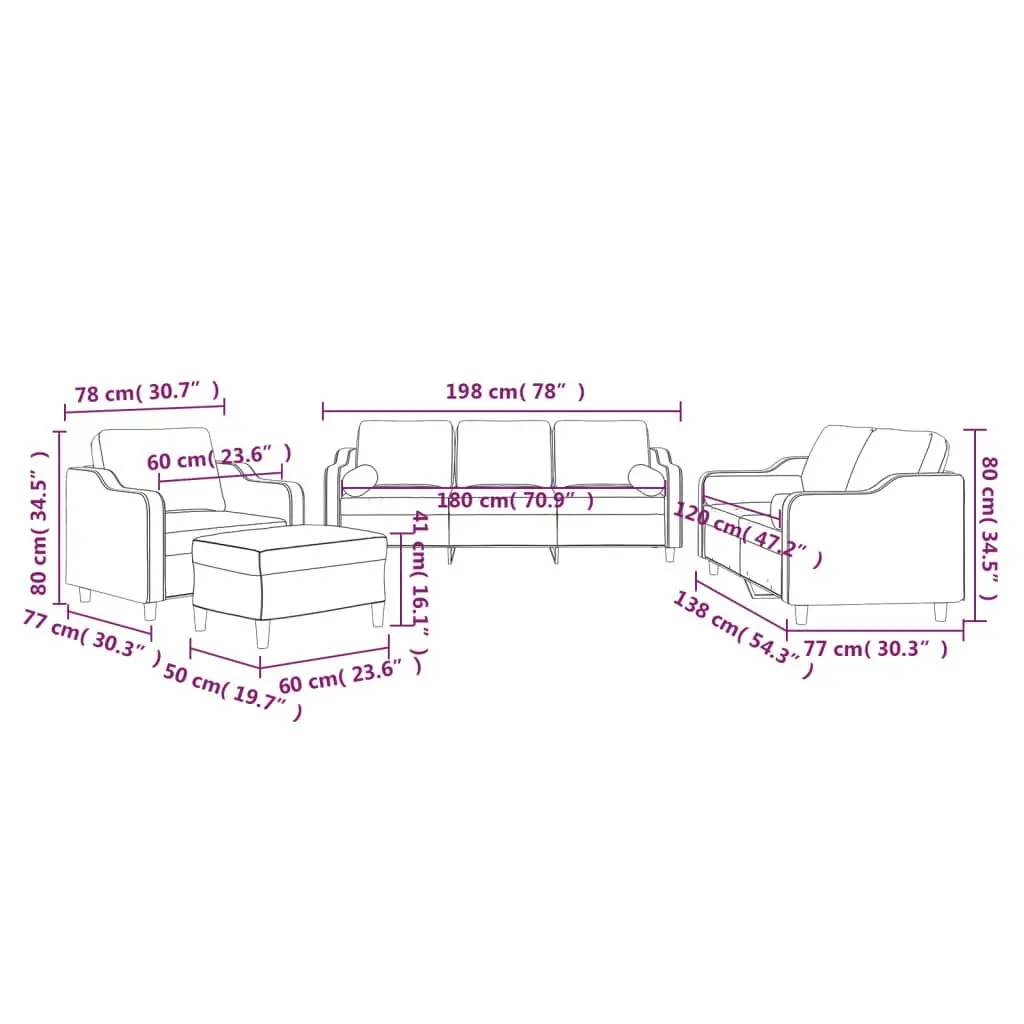 4 Piece Grey Fabric Lounge Set with Footstool and Roll Pillows for Living Room