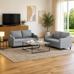 2-Piece Grey Sofa Set with Cushions for Cozy Living Rooms