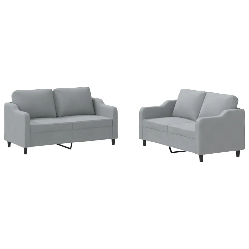 2 Piece Sofa Set Grey Fabric Cushions Comfortable Living Room Furniture Lounge