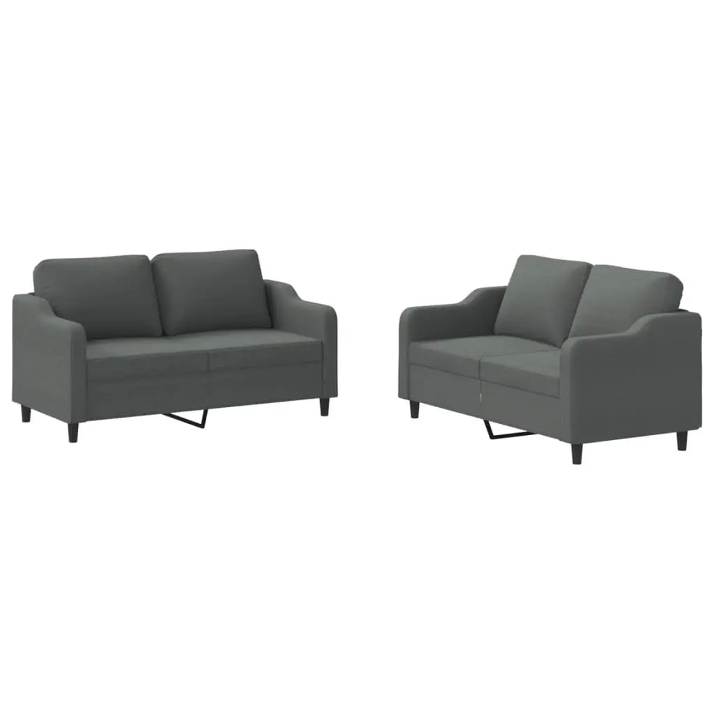 Sofa Set Grey Fabric 2 Piece Lounge Suite Cushioned Armchairs