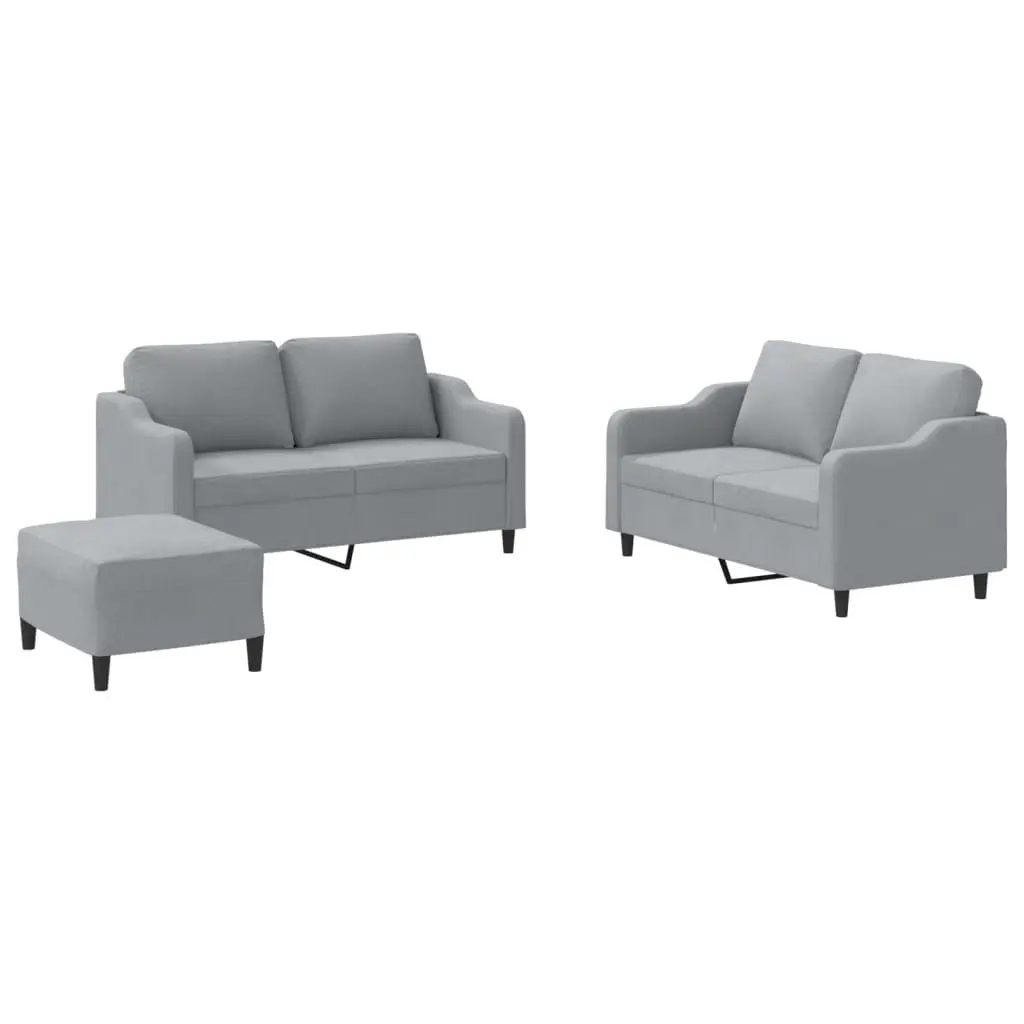Grey Fabric Lounge Sofa Set 3 Piece with Cushions and Footstool for Compact Living Spaces