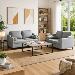 Comfortable 2 Piece Sofa Set with Pillows in Grey