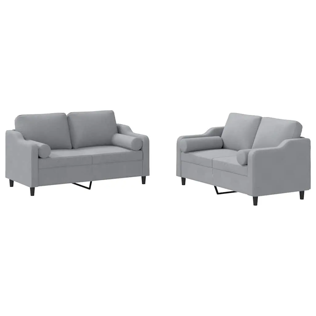 2 Piece Sofa Set with Pillows Grey Fabric Lounge Suite Comfortable Seating