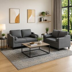 2 Piece Dark Grey Sofa Set with Pillows for Living Room