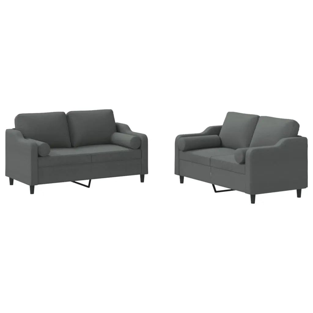 2 Piece Sofa Set Grey Fabric Lounge Couch Plywood and Metal Frame