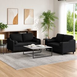 2 Piece Black Fabric Sofa Set for Cozy Living Rooms