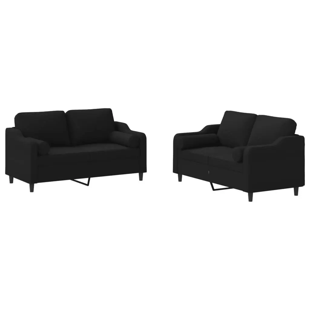 2 Piece Sofa Set Black Fabric Living Room Couch Plywood and Metal Frame