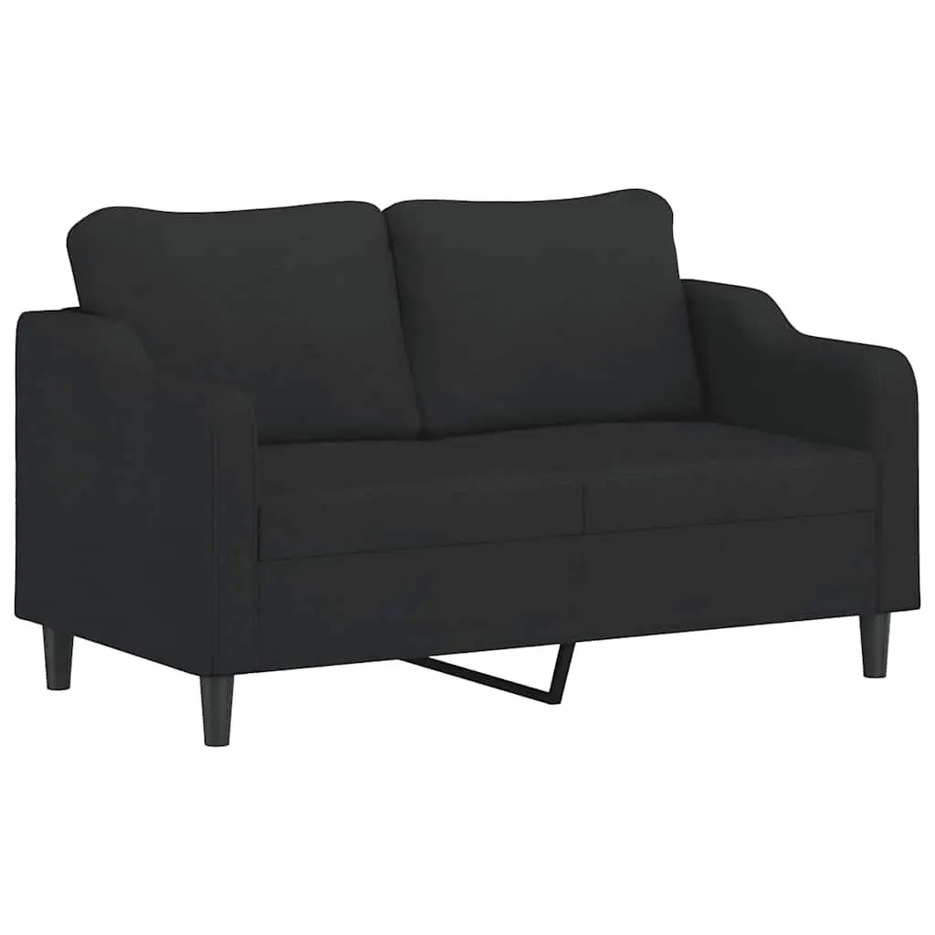 Black Fabric 3 Piece Sofa Set Compact Lounge Suite for Living Room with Pillows and Footstool