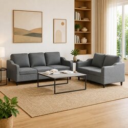 Cozy 2-Piece Grey Fabric Sofa Set for Living Rooms