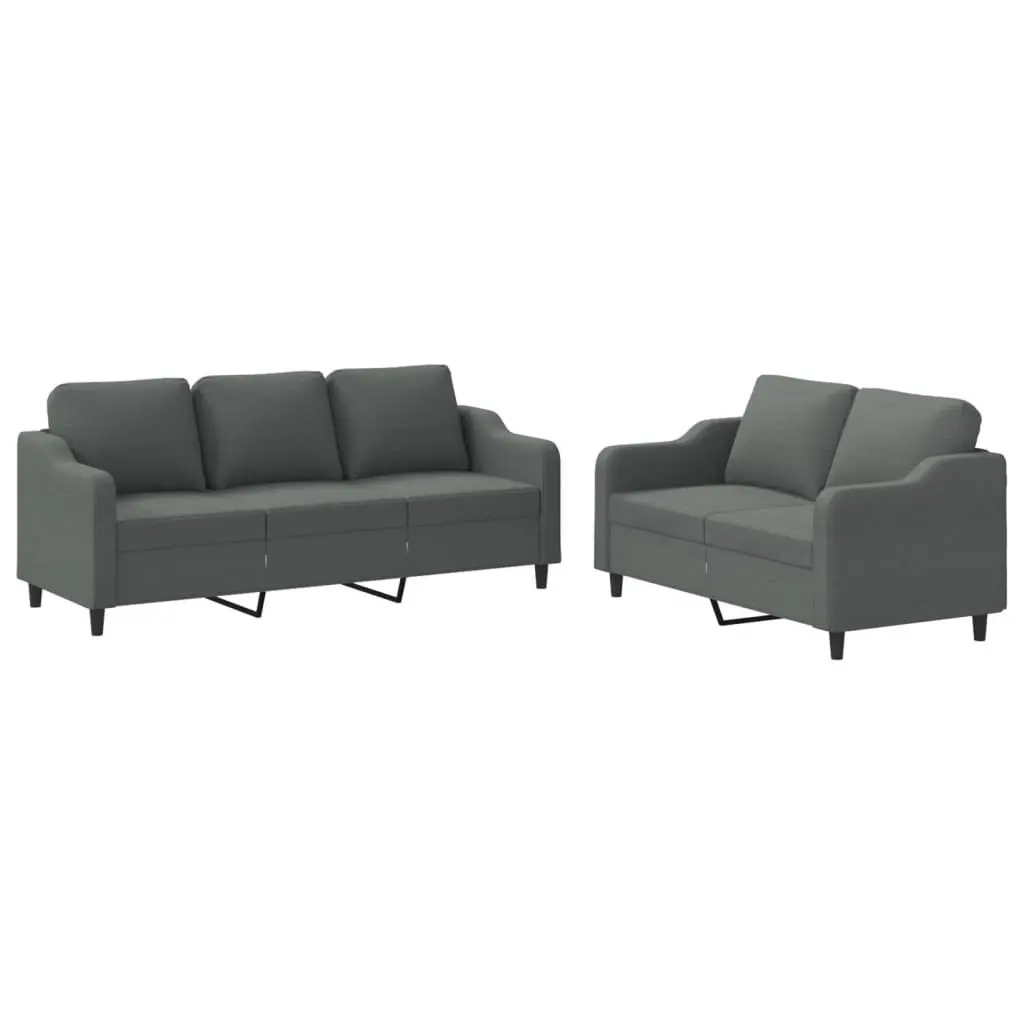 2 Piece Sofa Set Grey Fabric Living Room Furniture Comfortable Cushions Seating
