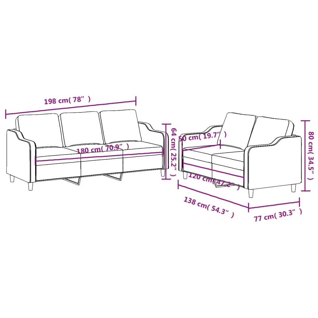 2 Piece Sofa Set Grey Fabric Living Room Furniture Comfortable Cushions Seating