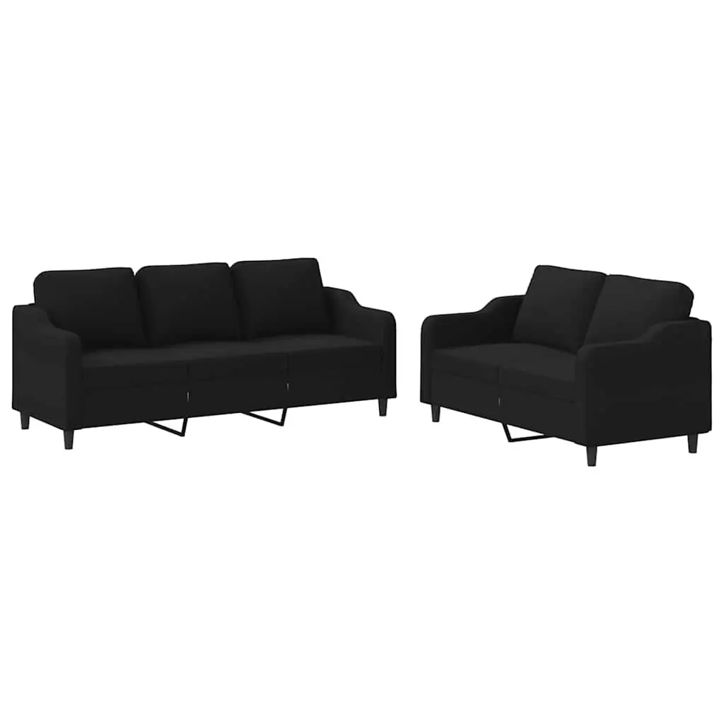 Sofa Set Black Fabric 2 Piece Lounge Seating