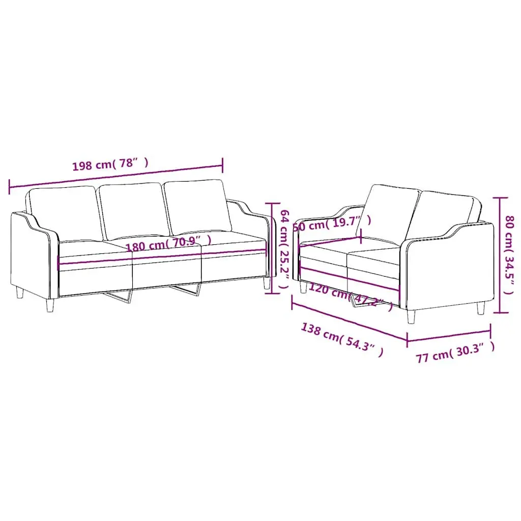 Sofa Set Black Fabric 2 Piece Lounge Seating