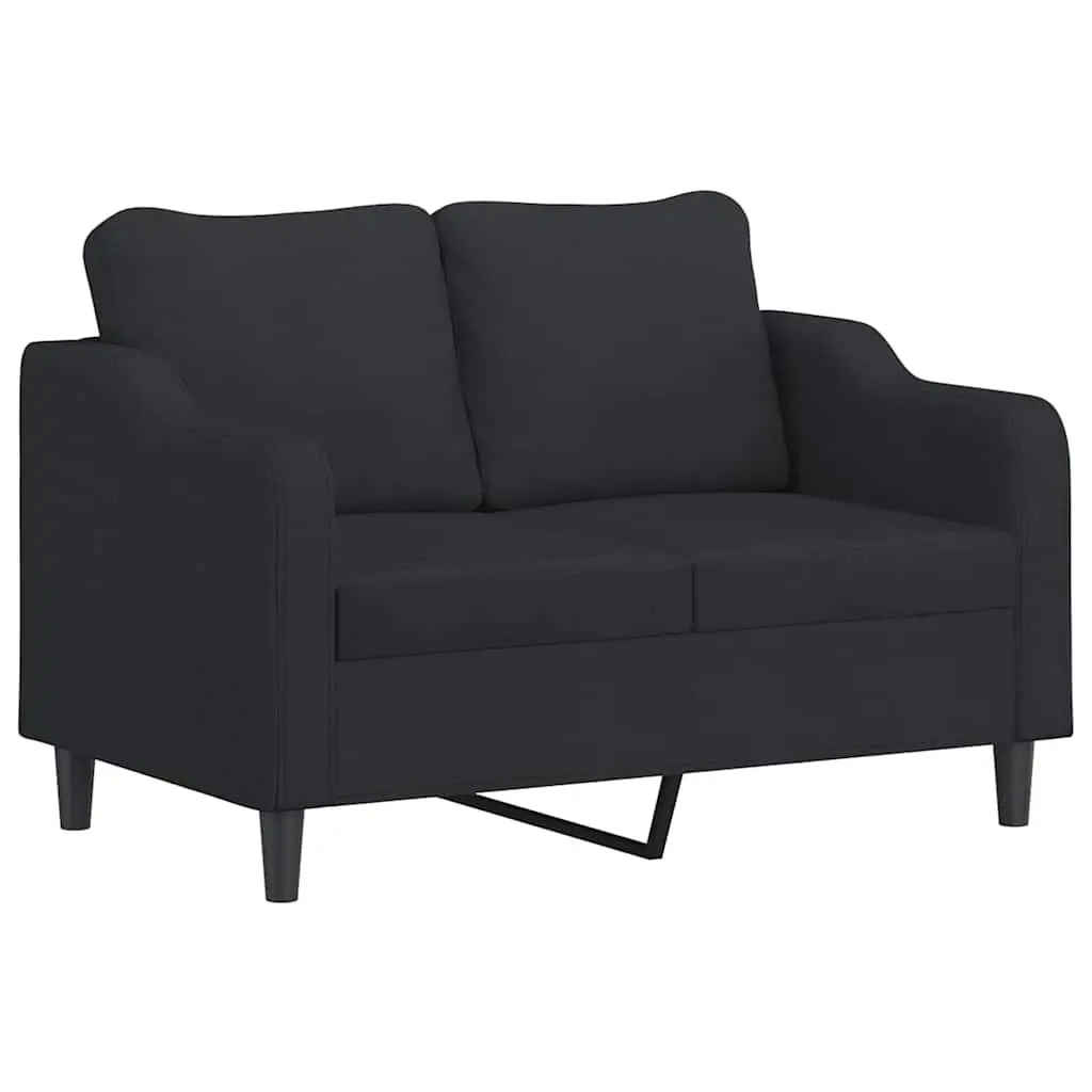 3 Piece Lounge Suite Set Black Fabric Sofa with Footstool for Living Room