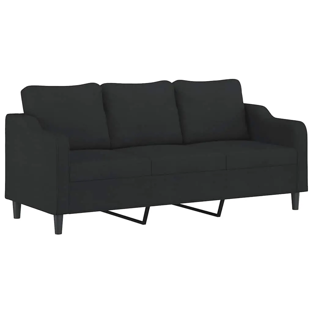 3 Piece Lounge Suite Set Black Fabric Sofa with Footstool for Living Room