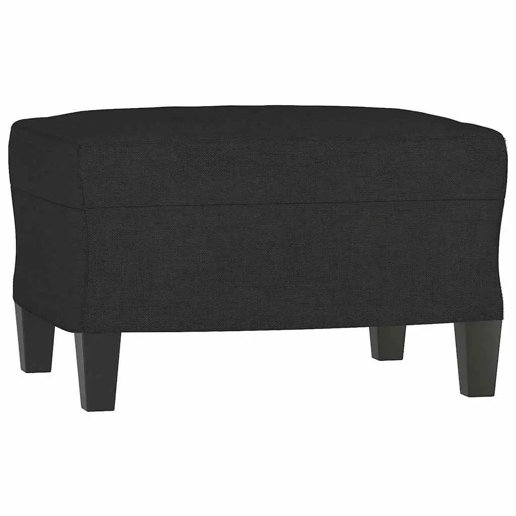 3 Piece Lounge Suite Set Black Fabric Sofa with Footstool for Living Room