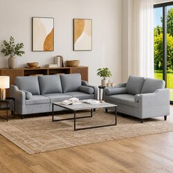 Comfortable 2 Piece Sofa Set in Grey Fabric