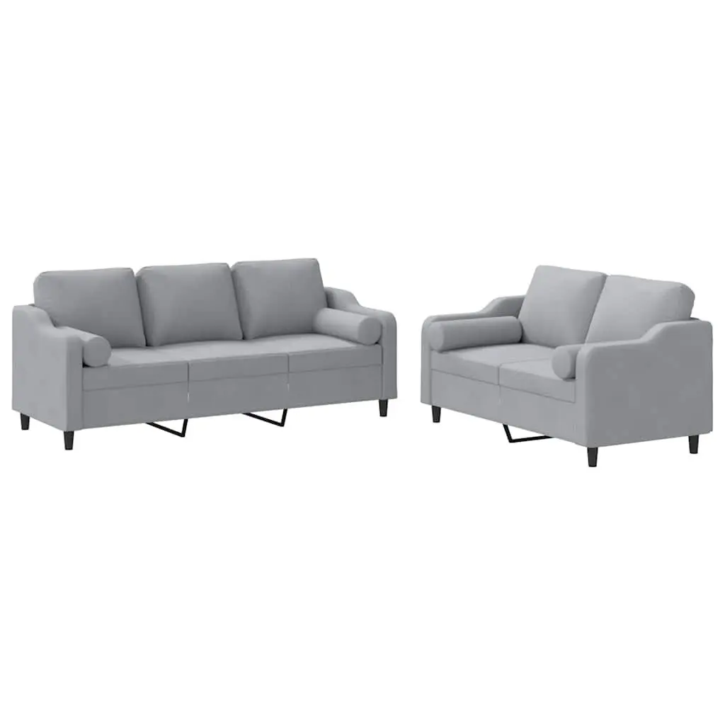 Sofa Set Grey Fabric 2 Piece Living Room Lounge Suite