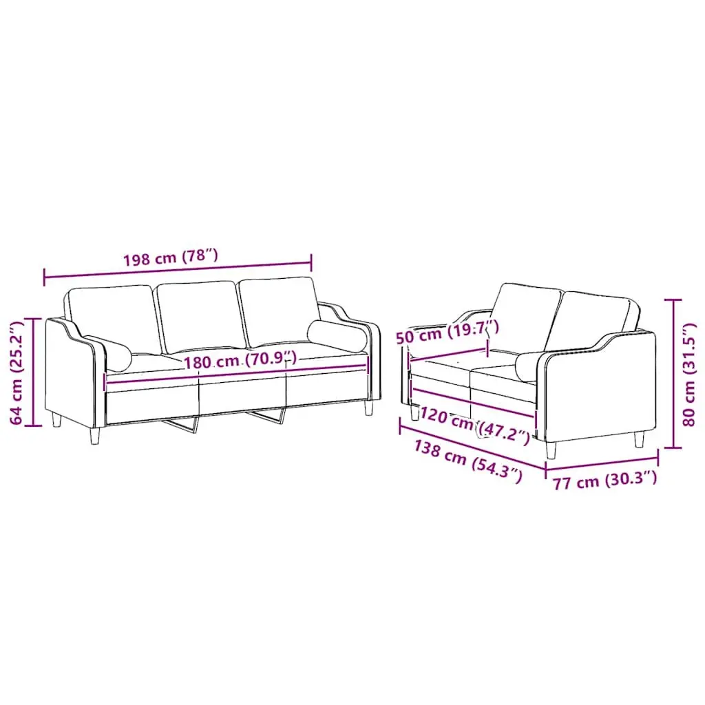 Sofa Set Grey Fabric 2 Piece Living Room Lounge Suite