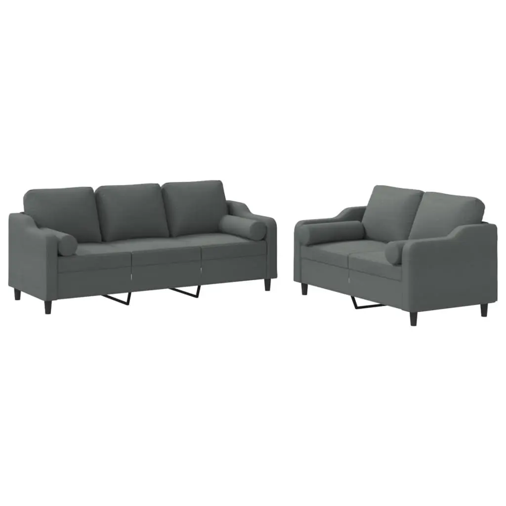 2 Piece Sofa Set Grey Fabric Lounge Suite