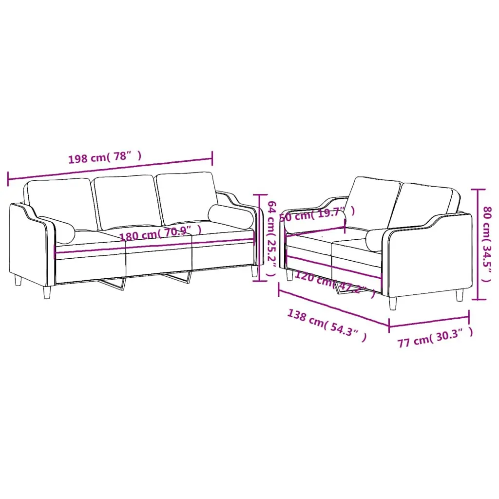 2 Piece Sofa Set Black Fabric Lounge Suite Plywood Metal Frame