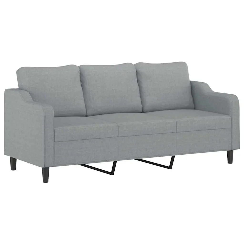 3 Piece Sofa Set Grey Fabric Padded Living Room Lounge Footstool