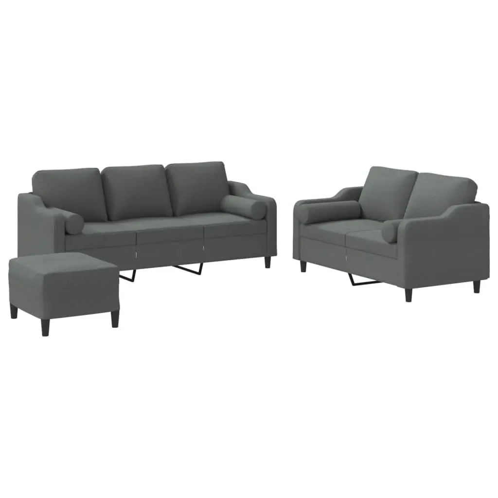 3 Piece Sofa Set Grey Fabric Living Room Furniture