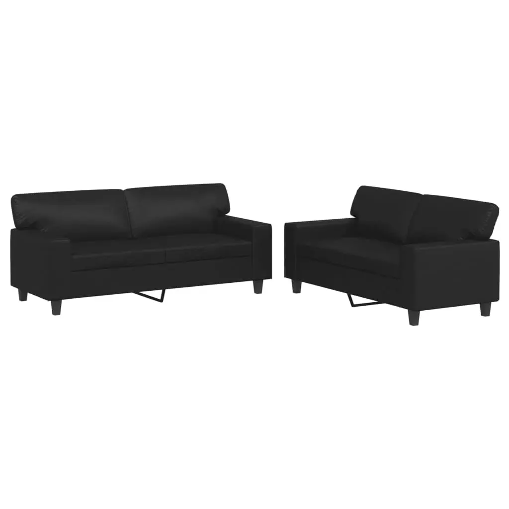 2 Piece Black Faux Leather Sofa Set Sectional Couch Lounge Seating