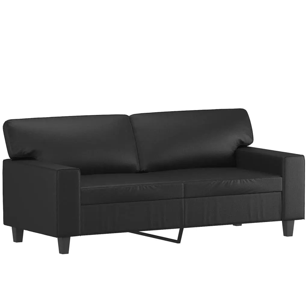 2 Piece Black Faux Leather Sofa Set Sectional Couch Lounge Seating