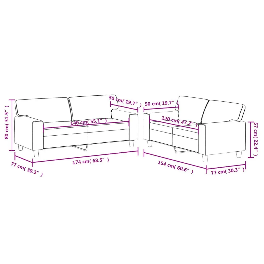 2 Piece Black Faux Leather Sofa Set Sectional Couch Lounge Seating