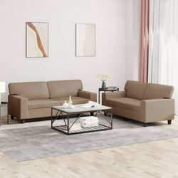 2 Piece Sofa Set Brown Faux Leather Living Room Lounge Suite Couch Seating