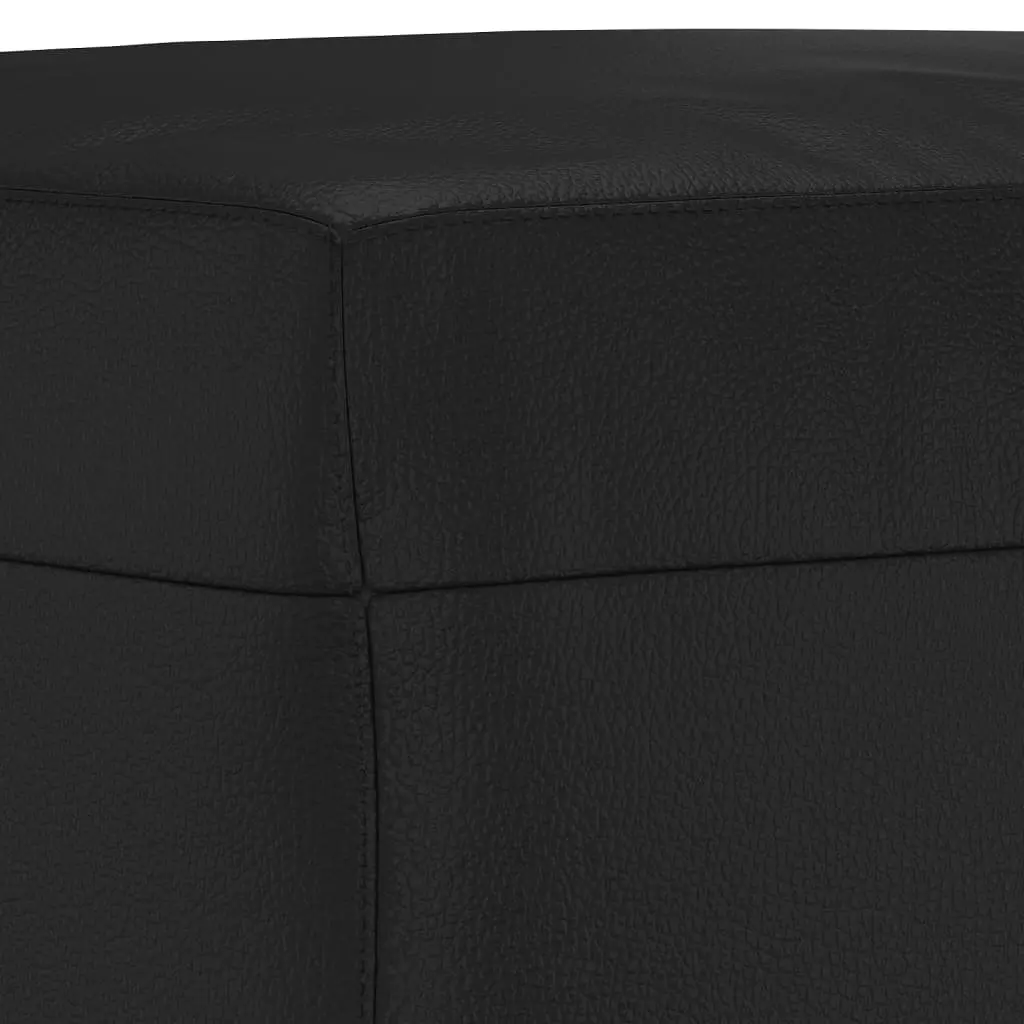 Black Faux Leather Lounge Suite 3 Piece Sofa Set with Footstool for Living Room