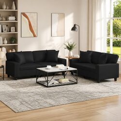 Cozy 2 Piece Black Sofa Set with Pillows for Living Room