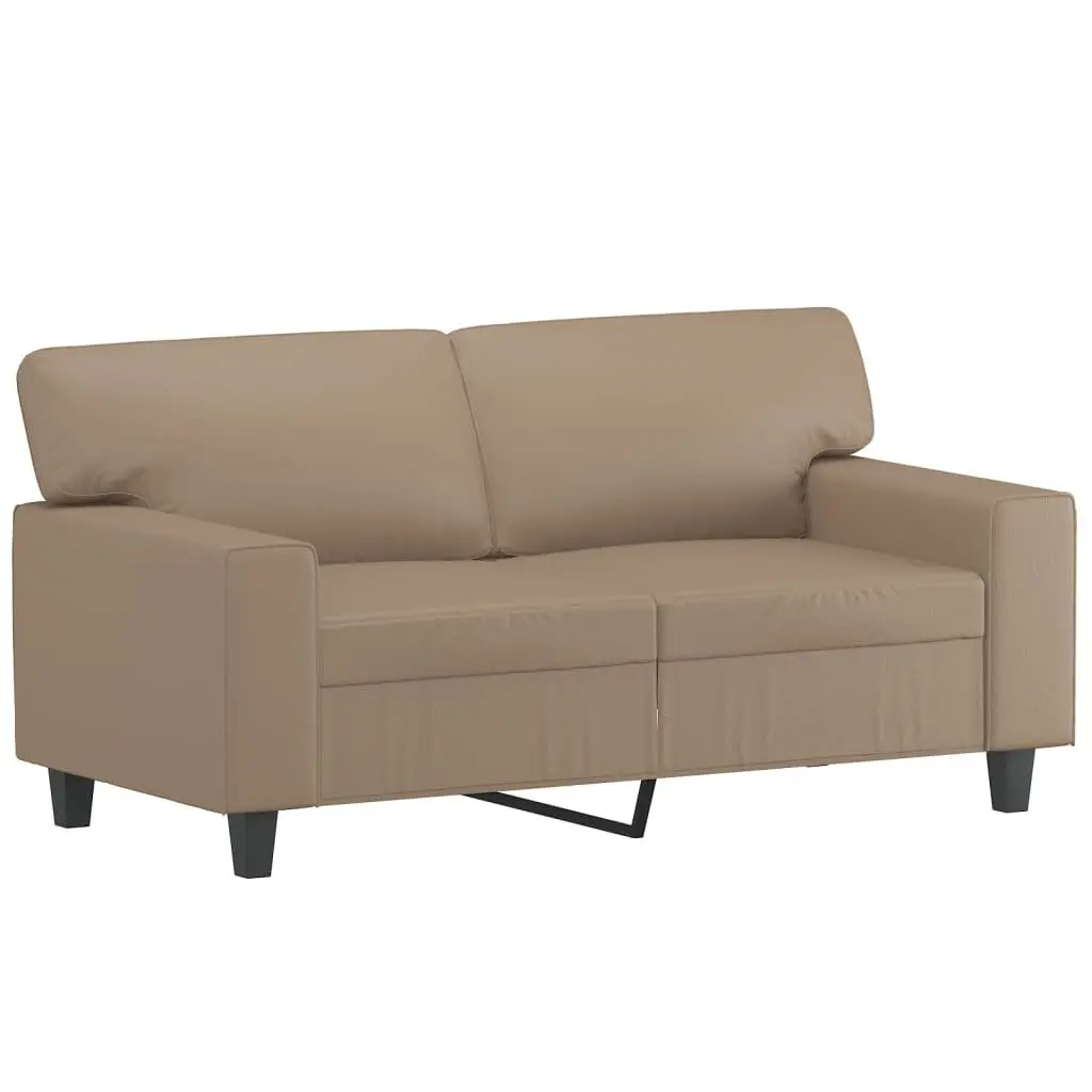 2 Piece Sofa Set with Throw Pillows Brown Faux Leather Lounge Couch Suite