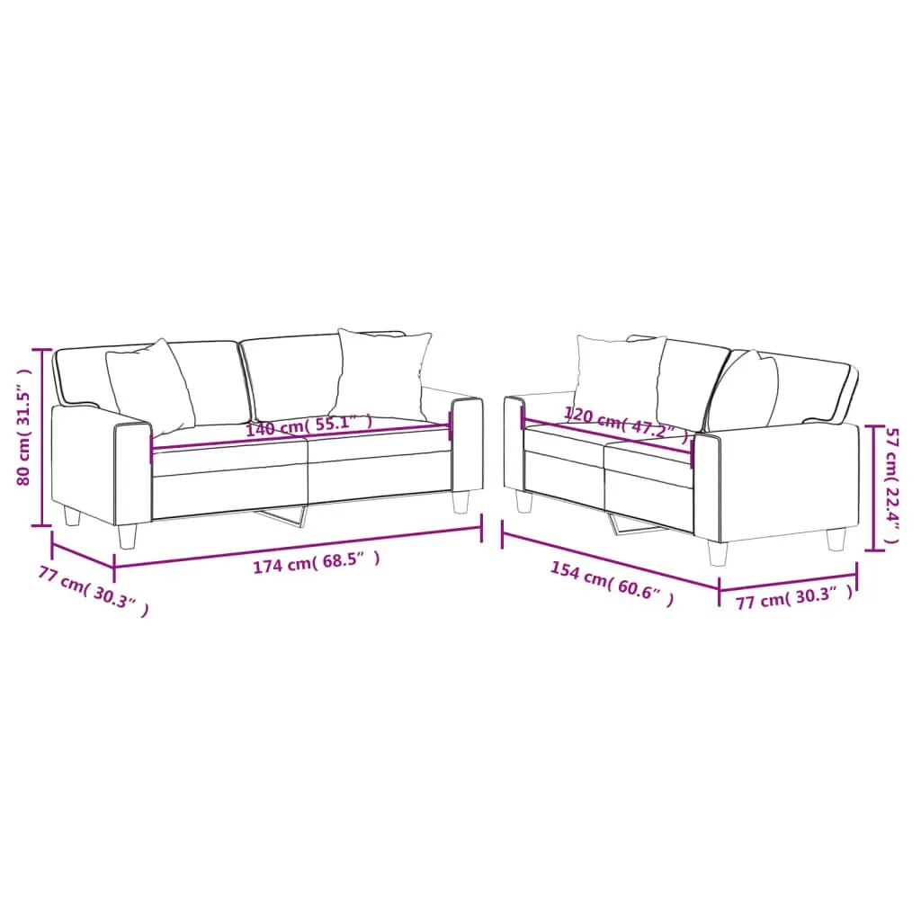 2 Piece Sofa Set with Throw Pillows Brown Faux Leather Lounge Couch Suite