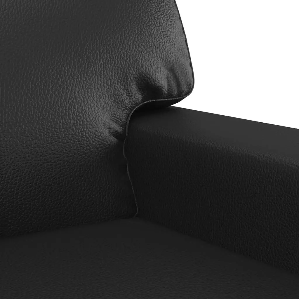 3 Piece Sofa Set with Throw Pillows and Footstool Black Faux Leather Living Room