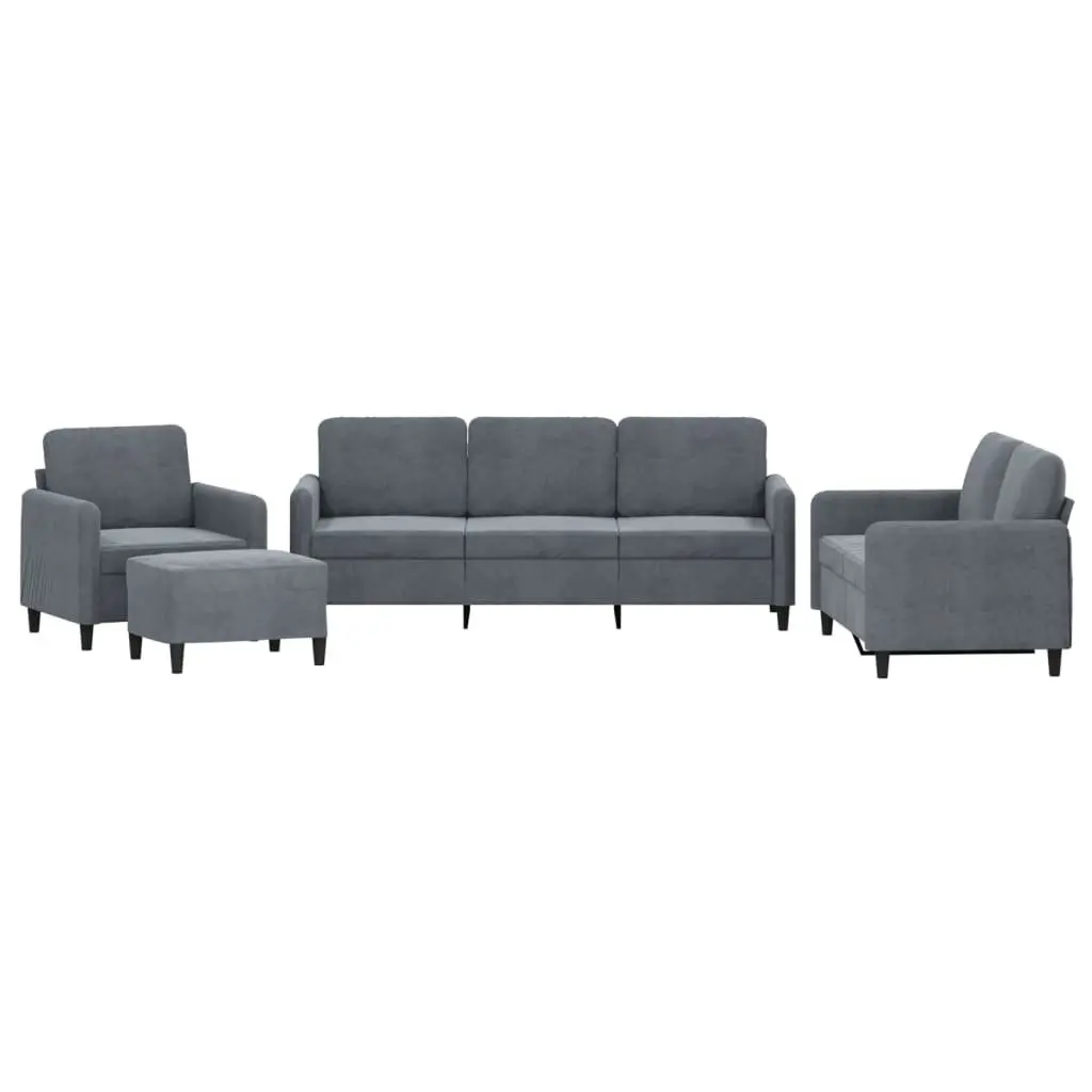 4 Piece Sofa Set Grey Velvet Lounge with Footstool Living Room Furniture