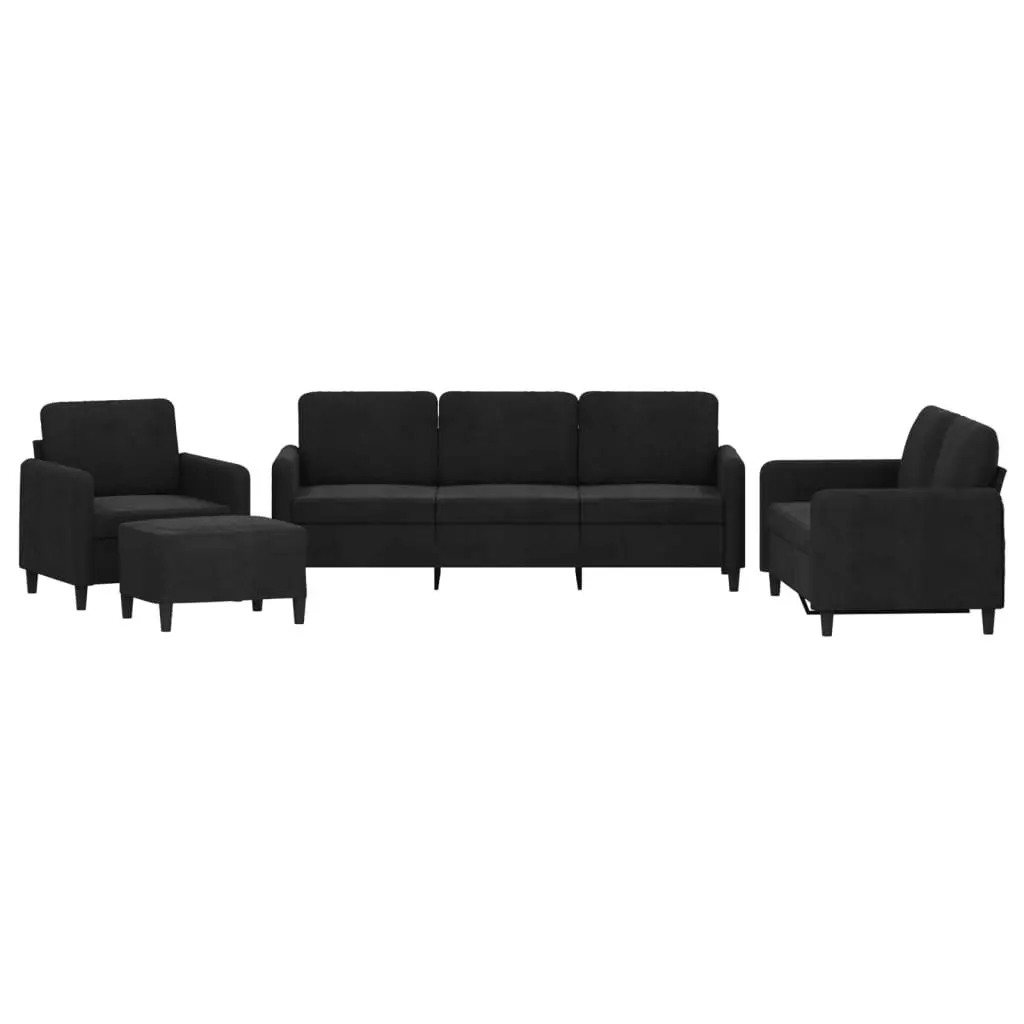 Sofa Set Black Velvet 4 Piece Living Room Furniture Couch with Footstool