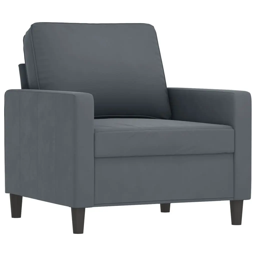 3 Piece Sofa Set Grey Velvet Sectional Lounge Suite with Pillows Living Room