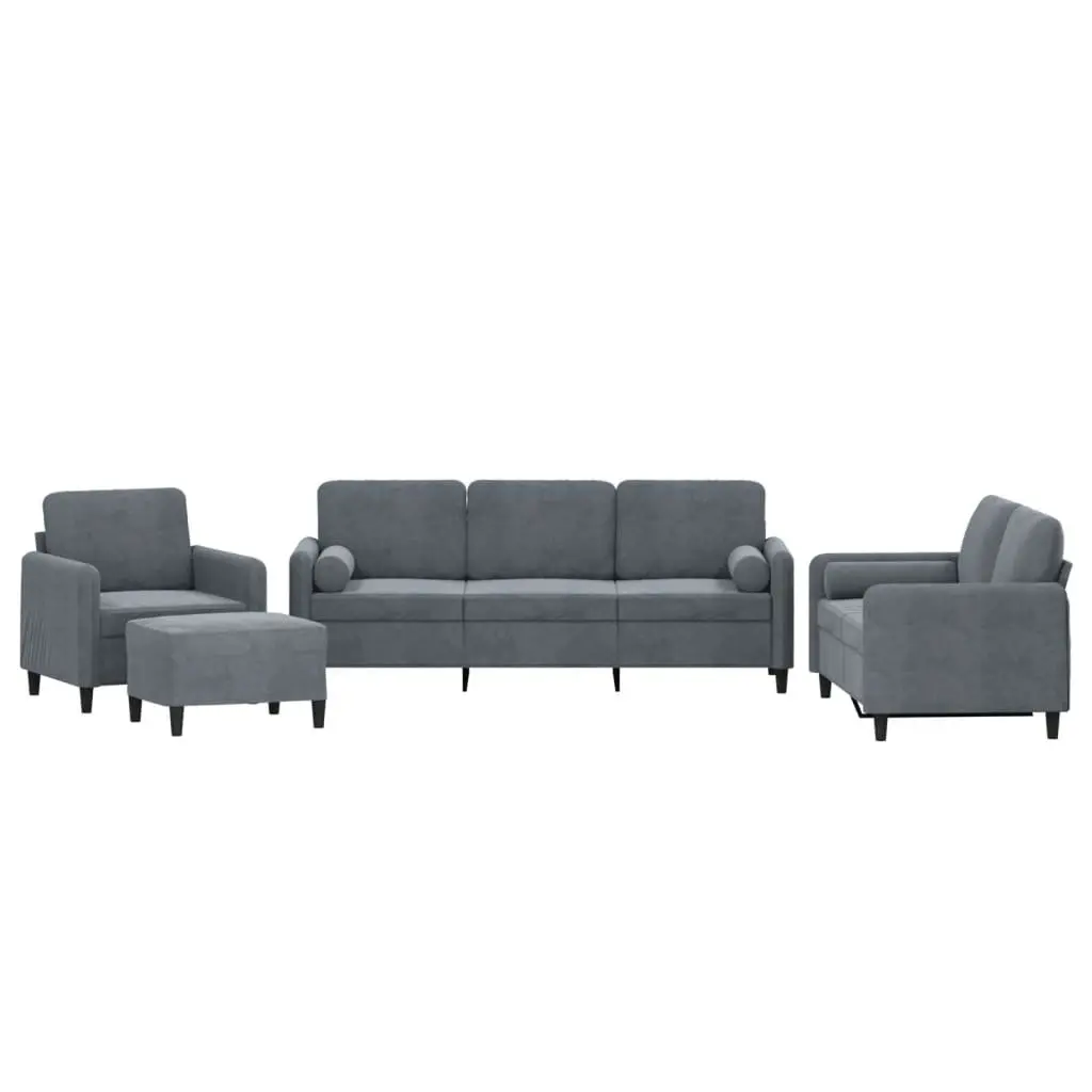 Sofa Set Grey Velvet 4 Piece Modern Minimalist Upholstery Plywood Metal Frame